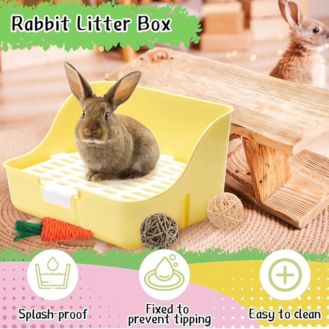 15 Pcs Rabbit Starter Kit Small Rabbit Litter Box Animal Grooming Kit Bunny Toys Bowl Blankets with Cleaning Set for Guinea Pig Accessories(Blue)-PawvioPets