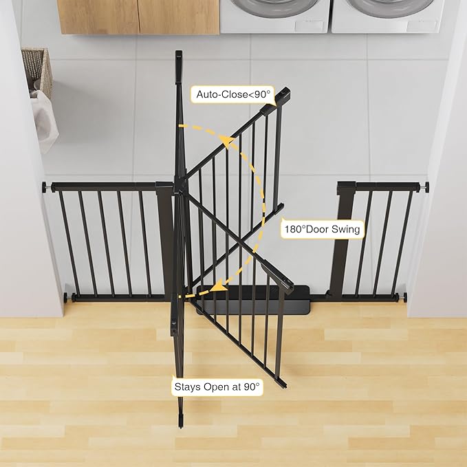Cumbor 36" Extra Tall Baby Gate for Stairs, 29.7-54.2" Extra Wide Dog Gate for Doorways Hallways, Pressure Mounted Child Gate for Wide Opening, Auto Close Personal Safety for Babies and Pets, Black-PawvioPets