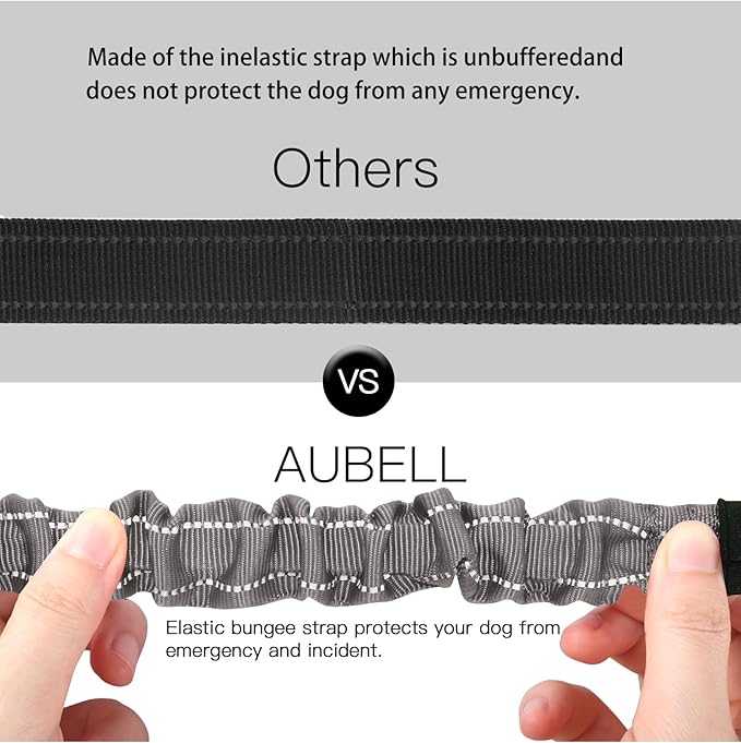 AUBELL Dog Seat Belt for Car,2 Pack Set 3-in-1 Adjustable Reflective Bungee Heavy Duty Dog Car Harness Tether with Clip Hook Latch & Buckle,Swivel Zinc Alloy Carabiner,Black+Grey-PawvioPets