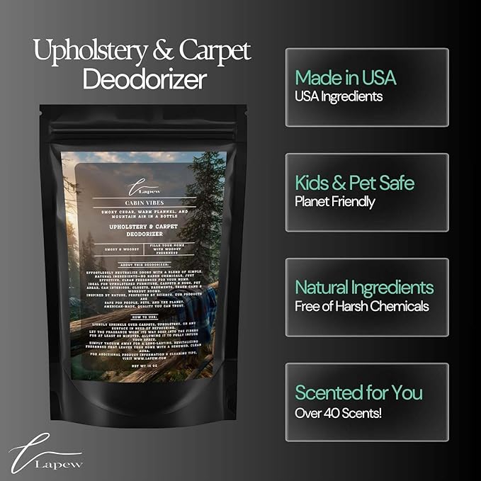 Cabin Vibes Carpet Freshener Powder: Powerful Odor Eliminator for Home, Upholstery Deodorizer, Carpet Deodorizer, Pet Urine, Cat Litter Box - Autumn Woods Fragrance-PawvioPets