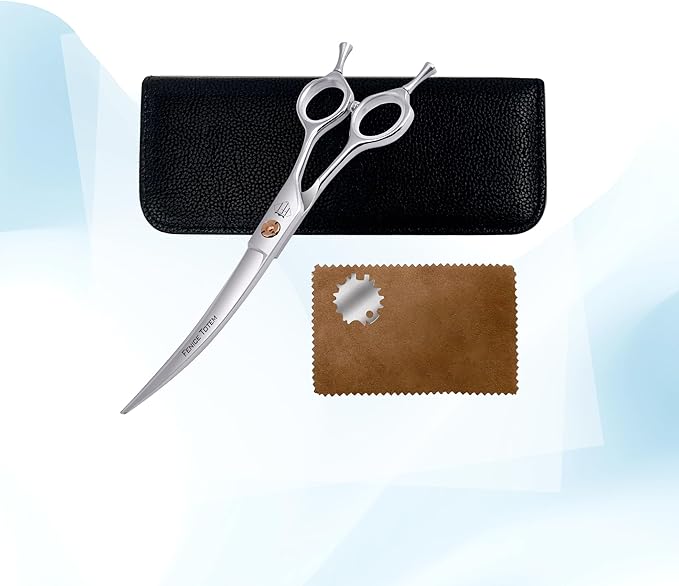 Dog Grooming Scissors: 7.0 inch Curved Pet Shears Made Of Japanese 440C Advanced Stainless Steel Professional Grooming Scissors for Dogs Cats and Other Pets-PawvioPets
