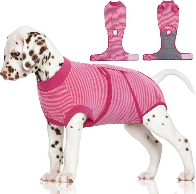 FUAMEY Recovery Suit for Dogs Post-Surgery,Dog Surgery Suit Female Spay Dog Onesie for Surgery Female Collar Cone Alternative Surgical Shirt,Male Dog Neuter Suits Rose Stripes XS-PawvioPets