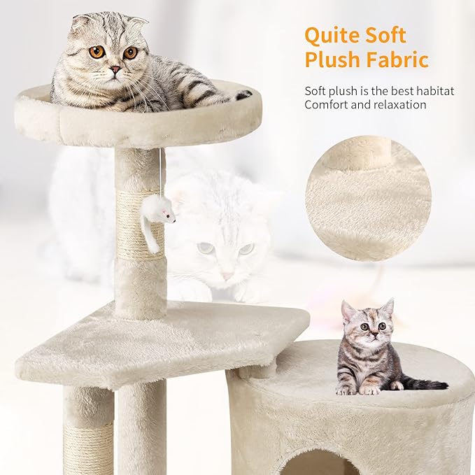BestPet Cat Tree 36 inch Tall Scratching Toy Activity Centre Cat Tower Cat Condo Multi-Level Furniture Scratching Posts for Indoor Cats,Beige-PawvioPets