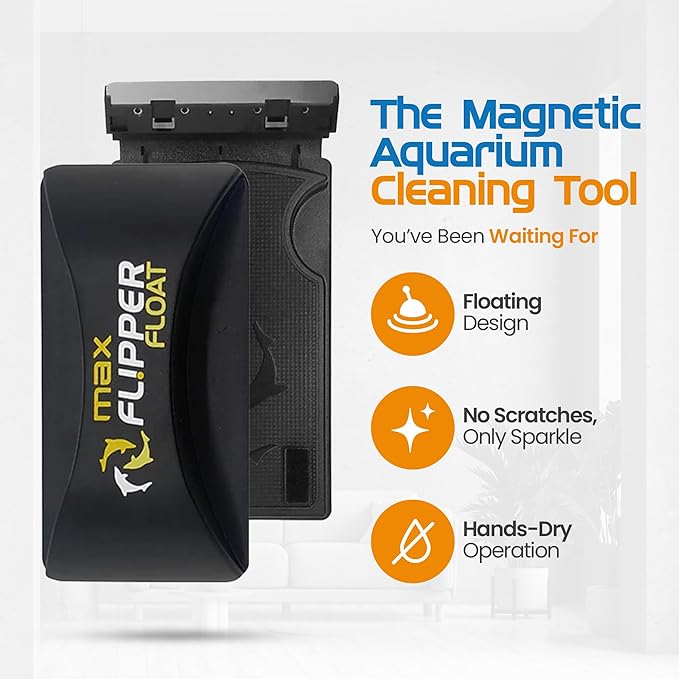 FL!PPER Flipper Cleaner Float - 2-in-1 Floating Magnetic Aquarium Glass Cleaner - Fish Tank - Scrubber & Scraper Aquarium Cleaning Tools – Fish Tank, Max-PawvioPets
