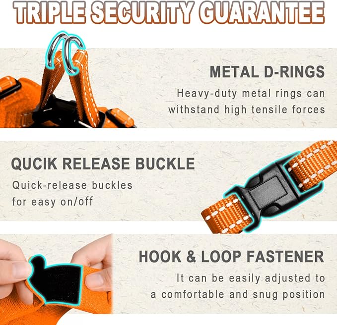 Dog Harness Step in Dog Vest Harness, Reflective Adjustable Puppy No Pull Harness Breathable Soft for Small and Medium Dogs Cats, Orange, XS-PawvioPets