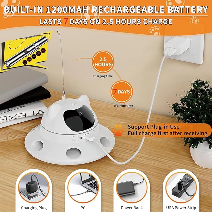 3-in-1 Cat Laser Toy & Interactive Automatic Motion-Activated Kitten Toy – 6 Holes Whack-A-Mole Feather & Moving Ambush Fun – USB Rechargeable, Apply to – Indoor Exercise for Cats of All Breeds-PawvioPets