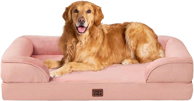 EHEYCIGA Orthopedic Dog Beds for Extra Large Dogs, Waterproof Memory Foam XL Pet Bed with Sides, Non-Slip Bottom and Egg-Crate Foam Big Dog Couch Bed with Washable Removable Cover, Dusty Pink-PawvioPets