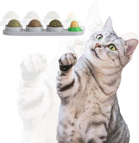 GATITOS Catnip Balls 3 Pcs, Catnip Ball for Cats Wall, Safe Healthy Kitten Chew Toys, Teeth Cleaning Dental Wall Treats, Edible Cats Lick Kitten Chew-PawvioPets