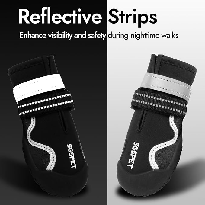 Dog Shoes, Waterproof Dog Boots & Paw Protectors with Anti-Slip Sole, 4pcs/Set Pet Dog Booties, Reflective Dog Shoes for Small Medium Large, Winter Snowy Summer Hot Pavement (Black, 3# (XS))-PawvioPets