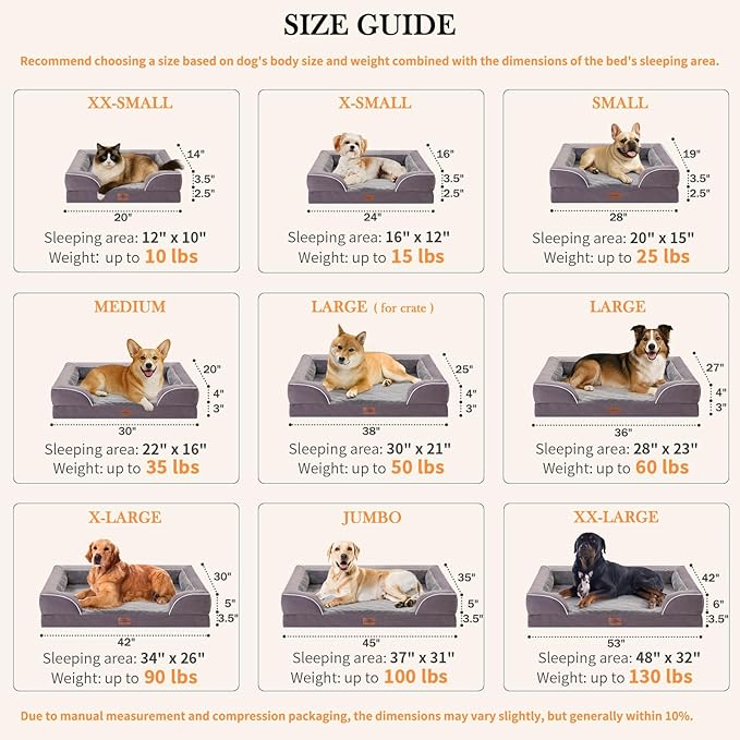 Comfort Expression Large Dog Beds Waterproof Comfy Pet Bed for Dogs Sofa, Orthopedic Foam Dog Beds with Washable Removable Cover & Non-Slip Bottom(Large,Purple)-PawvioPets