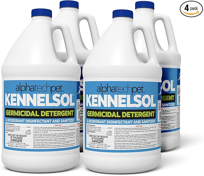 ATP KennelSol 1-Step Kennel Cleaner - 1 Gallon (Pack of 4) Liquid Disinfectant, Effective Against Bacteria and Viruses, Deodorizer Wintergreen Scent by Alpha Tech Pet-PawvioPets
