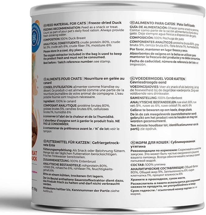 Freeze Dried Cat Treats - 100% Duck Breast Grain Free Raw - Natural Balance Limited Ingredient High Protein Cat Snack 115g/4.1oz - Picky Eater Challenger-PawvioPets