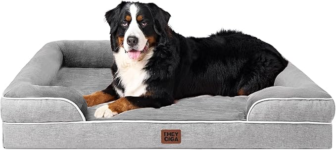 EHEYCIGA Orthopedic Dog Beds for Extra Large Dogs, Waterproof Memory Foam XXL Pet Bed with Sides, Non-Slip Bottom and Egg-Crate Foam Big Dog Couch Bed with Washable Removable Cover, Grey-PawvioPets