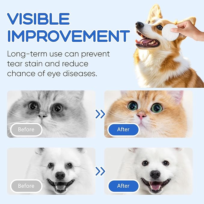 Eye Wipes for Dogs & Cats - Tear Stain Remover for Dogs - Dog Eye Cleaner, Eye Debris, Discharge, Mucus Secretions - Eye Wipes for Dogs & cat Eye Wipes (3.2 in,300pcs)-PawvioPets