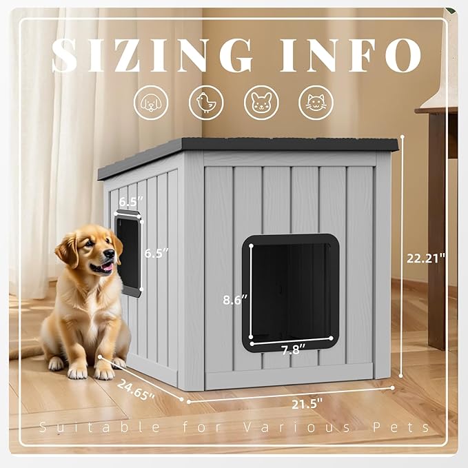 Dog House Small Dog Houses Outdoor with Sloped Roof Waterproof Ventilated Design Easy to Clean Elevated Floor Easy Assembly for Middle Sized Dogs-PawvioPets
