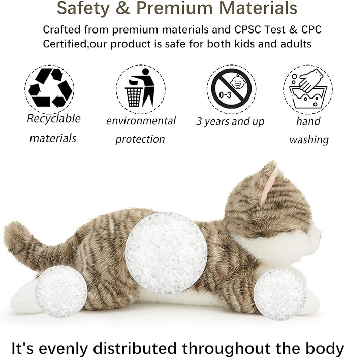 19 inch 3 lbs Cat Weighted Stuffed Animals, Realistic Weighted Cat Stuffed Animal, Sensory Comfort Plush Throw Pillow, Soft Kawaii Stuffed Kitty Plush Toy Gift for Adults Kids Youth-PawvioPets