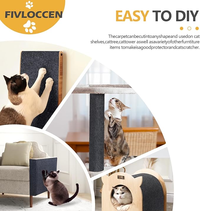 78.7"x15.8"Self-Adhesive Climbing Cat Scratch Protector Pads - Trimmable Furniture Guard for Sofa, Walls & Floors, DIY Cat Tree/Tower/Bed, Replaceable Scratch-Resistant Mats (Dark Gray)-PawvioPets