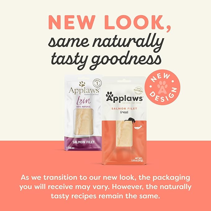 Applaws Natural Cat Treats, Grain-Free, High-Protein Whole Salmon Loins, Single-Ingredient Healthy Snack for Cats (12 x 1.06 oz Loins)-PawvioPets