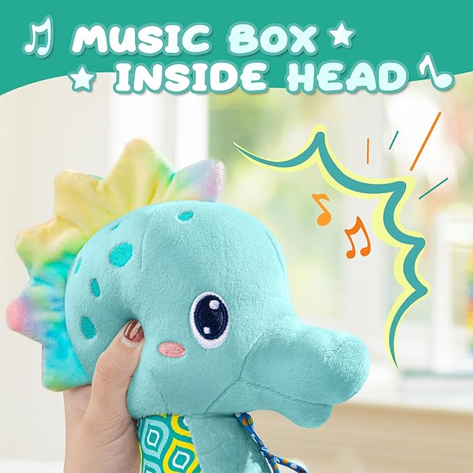 Baby Toys 0 to 12 Months, Musical Stuffed Animal Activity Soft Toys with Multi-Sensory Crinkle, Rattle and Textures, Infant Tummy Time Toys for Newborn Boys, Seahorse, Blue-PawvioPets
