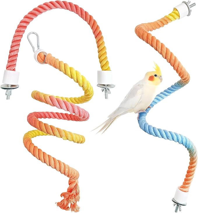 BNOSDM 3 Pcs Rope Perches for Bird Cages Gradient Sunset Color Bendable Climbing Rope Ladders & Swings Birds Cage Accessories Toy for Parakeets, Budgies, Cockatiels, Conures, Lovebirds-PawvioPets