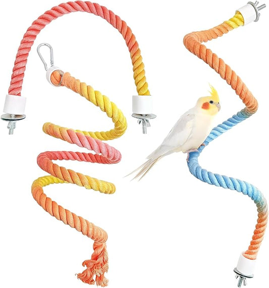 BNOSDM 3 Pcs Rope Perches for Bird Cages Gradient Sunset Color Bendable Climbing Rope Ladders & Swings Birds Cage Accessories Toy for Parakeets, Budgies, Cockatiels, Conures, Lovebirds-PawvioPets