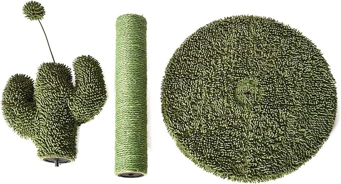 Amazon Basics Cat Scratcher - Indoor Cactus Single Cat & Kittens Scratching Post with Dangling Ball, Medium (25.6"H) - Green-PawvioPets