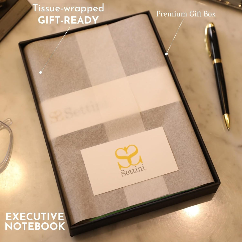 SETTINI Journal Notebook for Writing, Vegan Leather Hardcover Notebook - Pen loop, Back Pockets & Lay-Flat design, 120 GSM A5 College ruled Bleed free Paper, Gift Set for Men and Women, Emerald Green - Birthday Gift