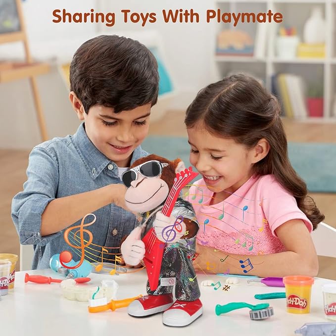 Dancing Monkey Plush Toy, Stuffed Toys, Dancing Singing, Body Shaking, and Guitar Shaking, Punk Molding, One Button Control, Children's Education Toys, Musical Intelligence Development-PawvioPets