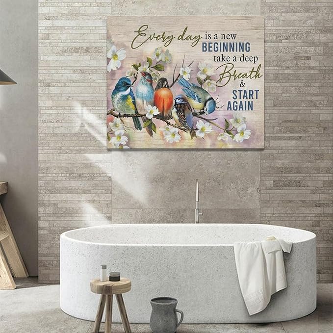 Bird Wall Art Farmhouse Flower Branch Pictures Rustic Country Birds Wall Decor Floral Canvas Print Painting Artwork for Bathroom Living Room Bedroom 20"x24"-PawvioPets