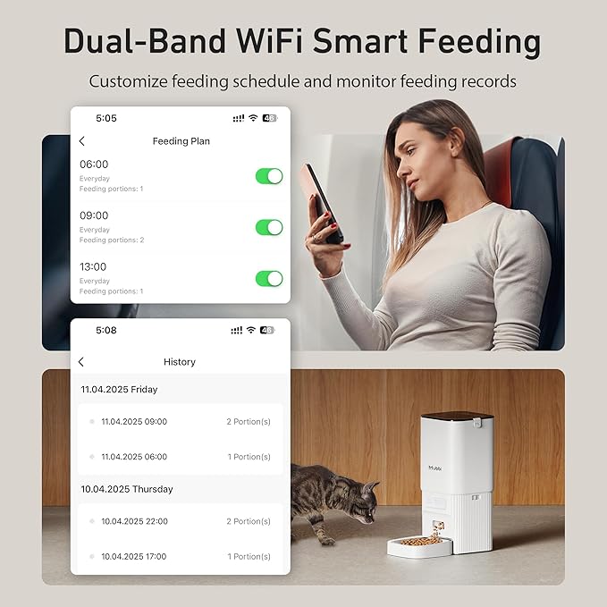 7L/29 Cups Automatic Dog Feeder, 5G WiFi Auto Cat Feeder with Desiccant Bag, Cat Food Dispenser, App Remote Feeding, Stainless Steel Bowl, Dual Power Supply, Ideal for 2-15mm Dry Food-PawvioPets