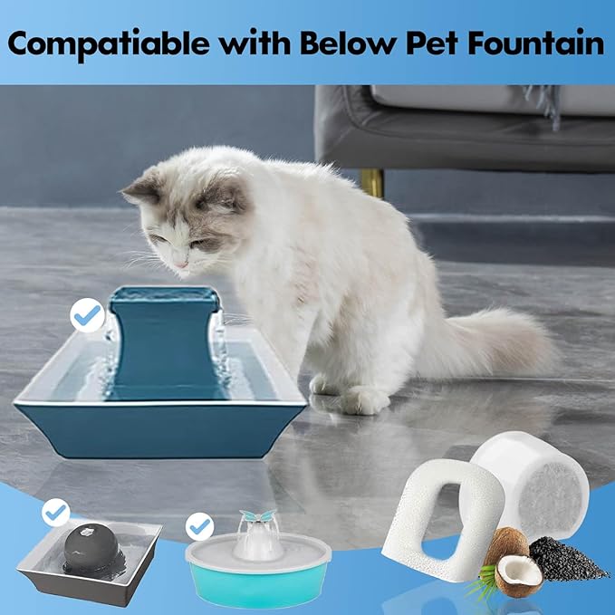 8 Pack Cat Water Fountain Filters Replacement, 4 Carbon Filters and 4 Foam Sponge Pre-Filter Fit for Multiple Ceramic and Stainless Steel Pet Fountains-PawvioPets