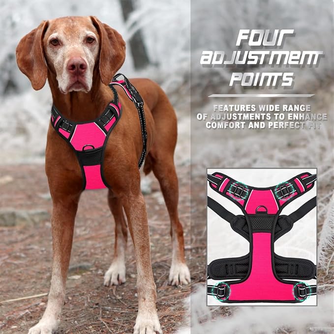 BARKBAY No Pull Dog Harness Front Clip Heavy Duty Reflective Easy Control Handle for Large Dog Walking(Pink,M)-PawvioPets