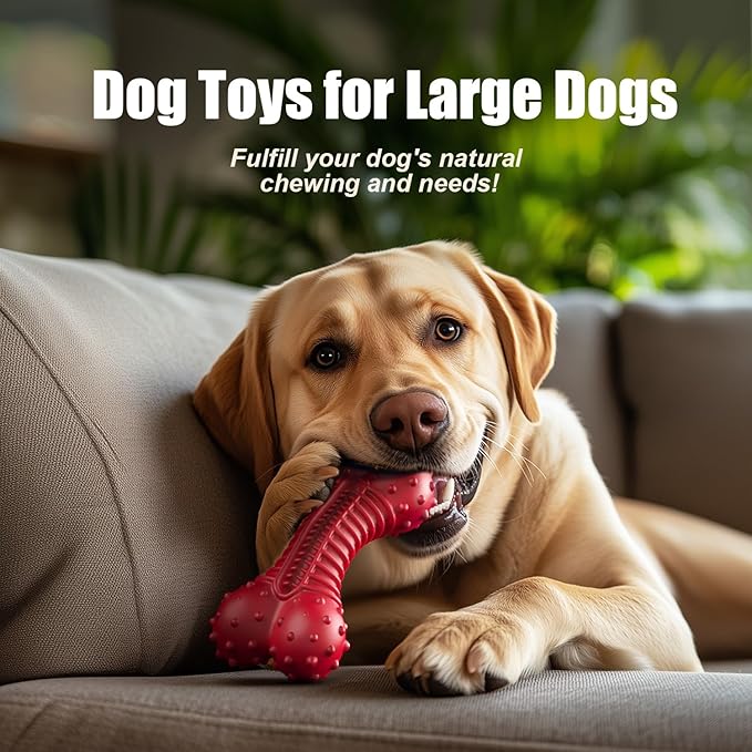 Dog Toys for Aggressive Chewers, Dog Chew Toys for Medium Large Dogs, Durable Natural Rubber Dog Toys with Bacon Flavor, Indestructible Dog Toy, Red-PawvioPets