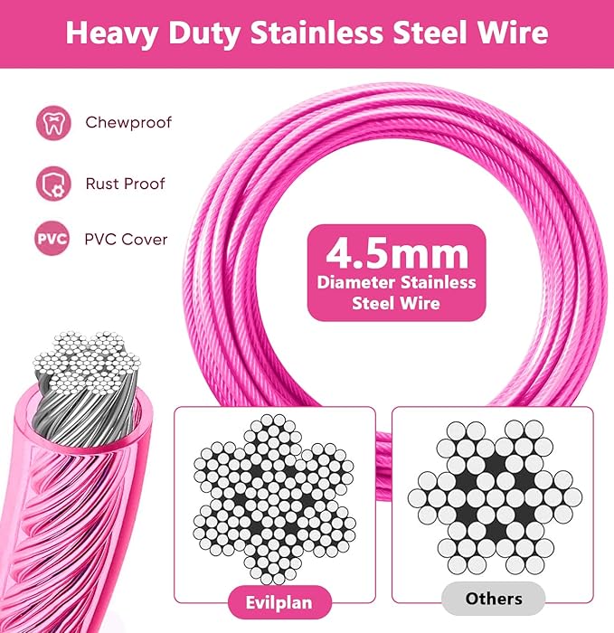 Dog Tie Out Cable 15FT-500Lbs,Heavy Duty Dog Leads&Tether for Yard with Swivel Hook,Small Large Dogs Leash Line for Outside,Rust Chew Proof Dogs Run Cable for Outdoor Camping (Pink, 15FT)-PawvioPets