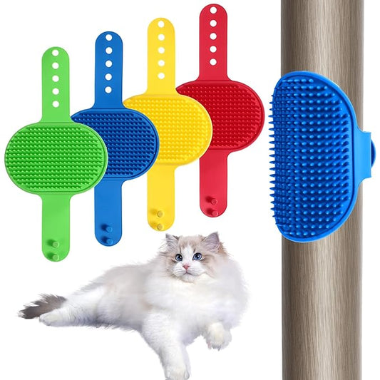 4Colors Cat Self Groomer for Indoor Cats, Wall Mounted Silicone Self Grooming Cat Brush for Long Short Hair, Cat Face Scratchers Cat Corner Massage Comb for Kitten Sofa Chair Leg Scratching Post Cover-PawvioPets