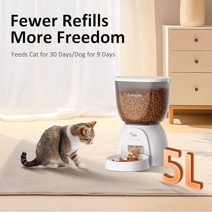 5L/21 Cup Automatic Cat Feeder, Timed Cat Dry Food Dispenser, Automatic Pet Feeders Dual Power Supply, 6 Meal Programmable 1-20 Portion Cats Feeder, Auto Dog Feeders,Pet Food Dispenser for Cats, Puppy-PawvioPets