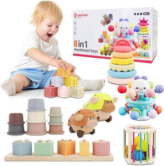 Baby Toys 6 to 18 Months, 8 in 1 Montessori Toy Set, Educational Learning Toy for Toddlers Babies Sensory Toys Newborn Infant Gifts for Boys & Girls-PawvioPets