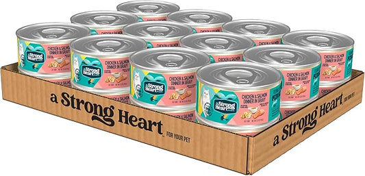 A Strong Heart Canned Wet Cat Food, Chicken & Salmon Dinner in Gravy - 5.5 oz Cans (Pack of 24), Made in The USA with Real Chicken & Salmon-PawvioPets