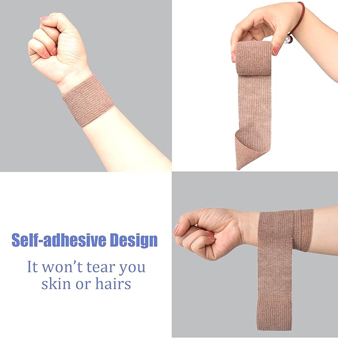 9 Pack 2" x 5 Yards Self Adhesive Bandage Wrap Self Stick Wrap for Ankle, Wrist, Finger, Sports, Breathable Cohesive Vet Tape for Pets (Brown)-PawvioPets