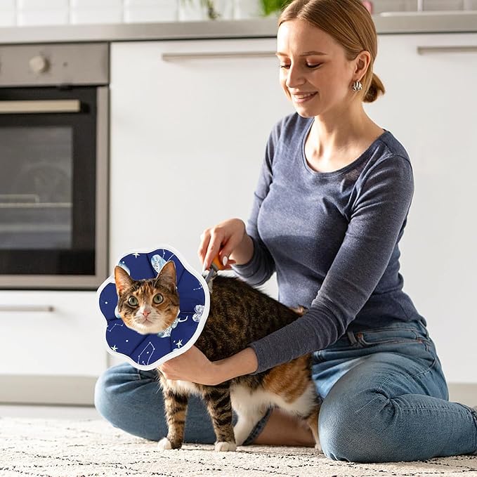 Cobee Soft Cat Cone Collar, Protective Cute Small Cat Recovery Collar Adjustable Fasteners Collars for Kittens Cats E-Collars After Surgery Wound Healing, Fit 6.3"-9" Neck Circumference(Constellation)-PawvioPets
