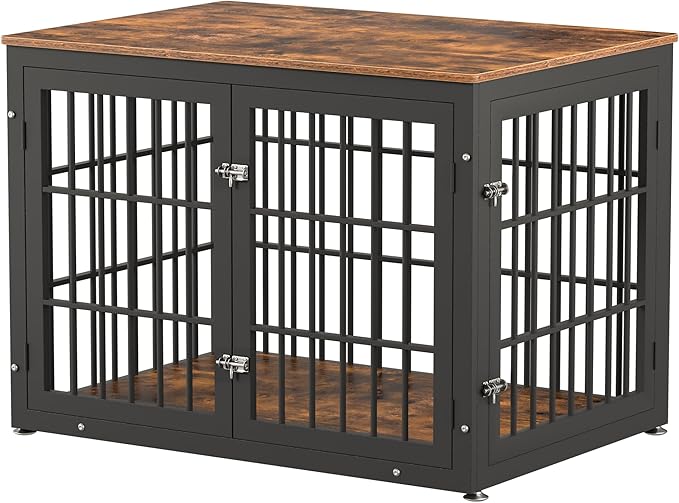 42 Inch Heavy Duty Dog Crate Furniture for Large and Medium Dogs, Decorative Pet House End Table, Wooden Cage Kennel Furniture Indoor, Rustic Brown-PawvioPets