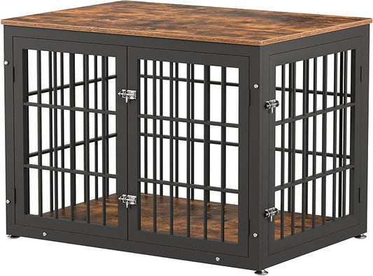42 Inch Heavy Duty Dog Crate Furniture for Large and Medium Dogs, Decorative Pet House End Table, Wooden Cage Kennel Furniture Indoor, Rustic Brown-PawvioPets