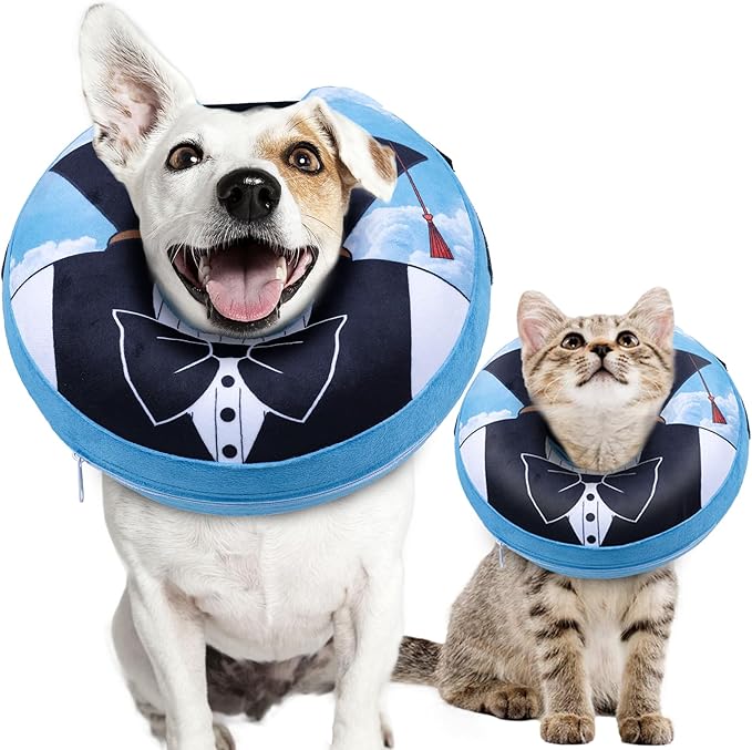 CuteBone Inflatable Dog Donut Collar with Removable Soft Fleece Covers for Small/Medium/Large Dogs and Cats After Surgery GWB13M-PawvioPets