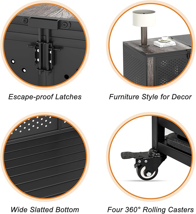 42" Heavy Duty Dog Crate Furniture for Medium and Large Dogs, Enclosed Design with 0.5 inch Holes, Indestructible Metal Kennel for High Anxiety Dogs, Chew Proof Indoor Pet House Cage, Gray-PawvioPets