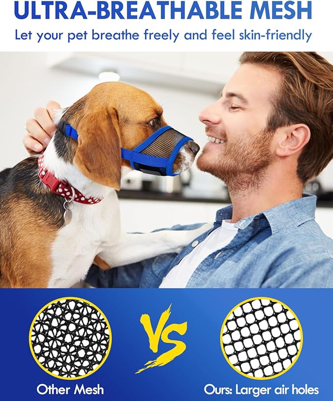 Dog Muzzle, Soft Air Mesh Muzzle for Small Medium Large Dogs Anti Biting Barking Chewing, Breathable Drinkable Adjustable Loop Pets Muzzle for German Shepherd Husky Labrador Retriever (Blue,S)-PawvioPets