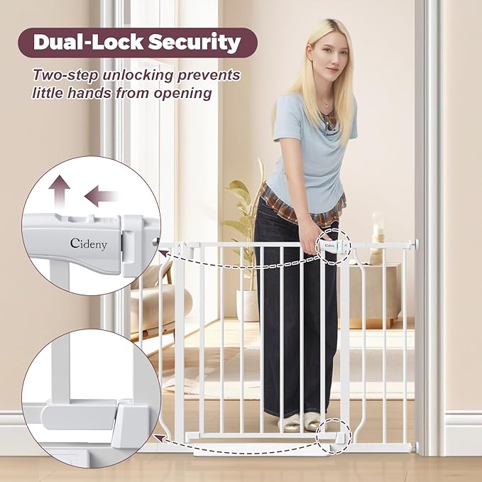 29"-40" Baby Gate for Stairs, Auto Close Stroller Friendly Dog Gate Indoor for Doorways, Pressure Mounted Baby Gate, Easy Walk Through Gate for Children & Pets, White-PawvioPets