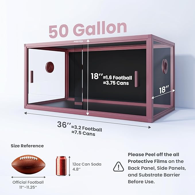 50 Gallon Bearded Dragon Tank, Reptile Enclosure for Easy Maintenance, Front Opening Reptile Tank with Top Screen Ventilation & Glass Sliding Door 36''x18''x18''-PawvioPets