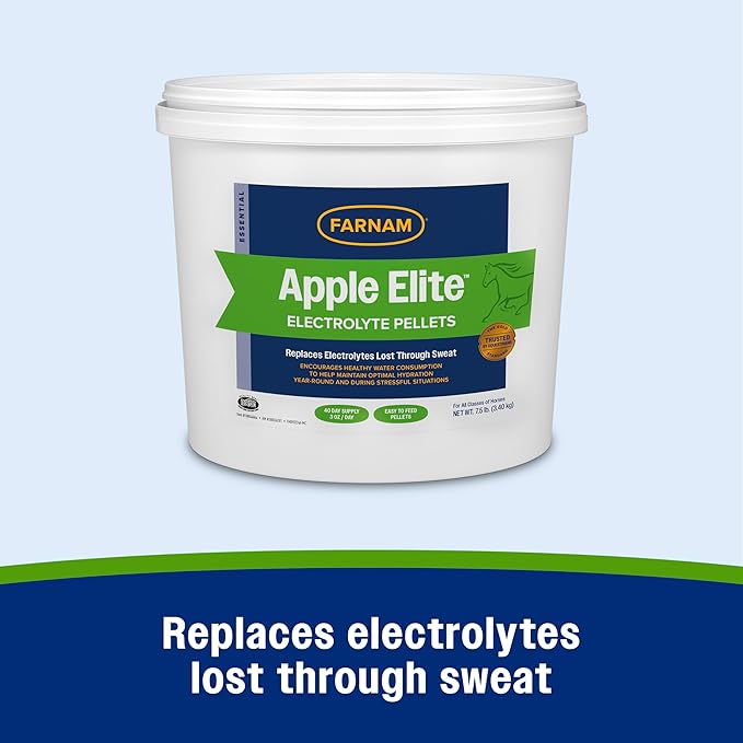 Farnam Apple Elite Electrolyte Supplement for Horses, Replaces Vital Minerals, Encourages Hydration, No Added Sugar, 7.5 lb, 40 Day Supply-PawvioPets