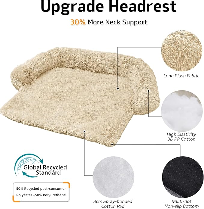 Calming Dog Bed Fluffy Plush Dog Mat for Furniture Protector with Removable Washable Cover for Large Medium Small Dogs and Cats (XS (31"x23.5"x5"), Beige)-PawvioPets
