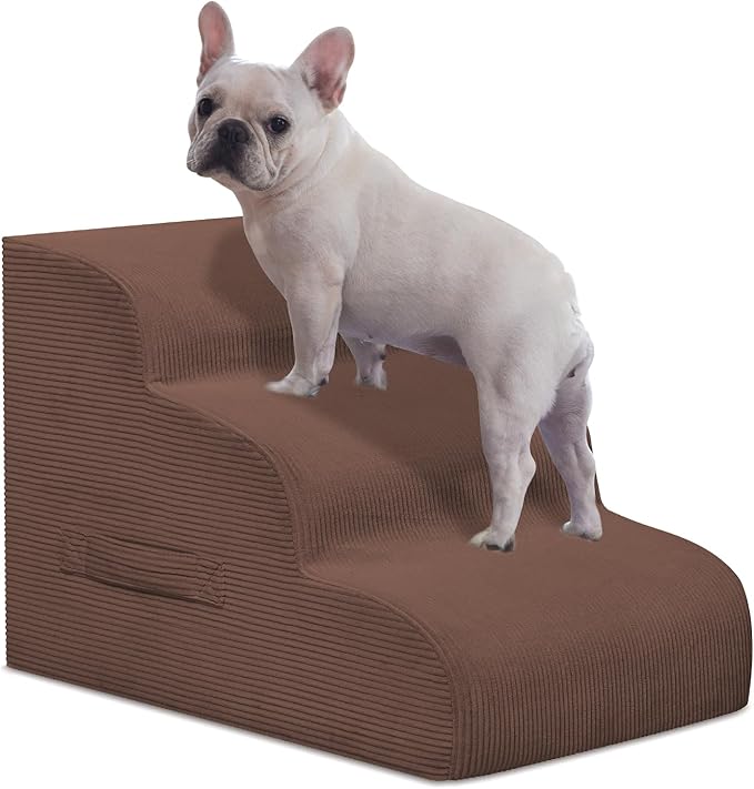 Dog Steps for Small Dogs, 3-Step Pet Ramp Stairs for High Beds and Sofa, Non-Slip Pet Stairs for Small Dogs and Cats, Removable and Easy to Clean Cover, Coffee-PawvioPets